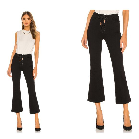Frame Denim Corded Lace-Up Crop Flare Jeans - Black, Size 25 - Picture 1 of 10